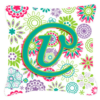 Monogramme initiale fleurs intérieur/extérieur Throw Pillow