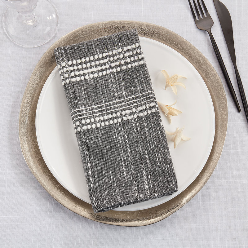 Black and White Striped Cotton Table Napkins Set of 4