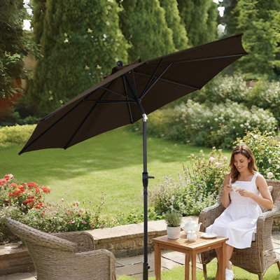Parasol de patio de 9 pi avec inclinaison automatique et levage par manivelle - Auvent à double aération, nervures résistantes au vent, résistance aux rayons UV et à l'eau