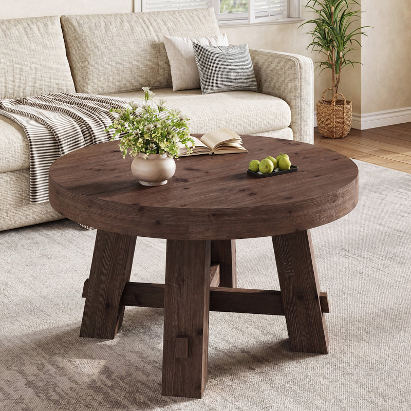 Table basse ronde en bois massif, Marron foncé