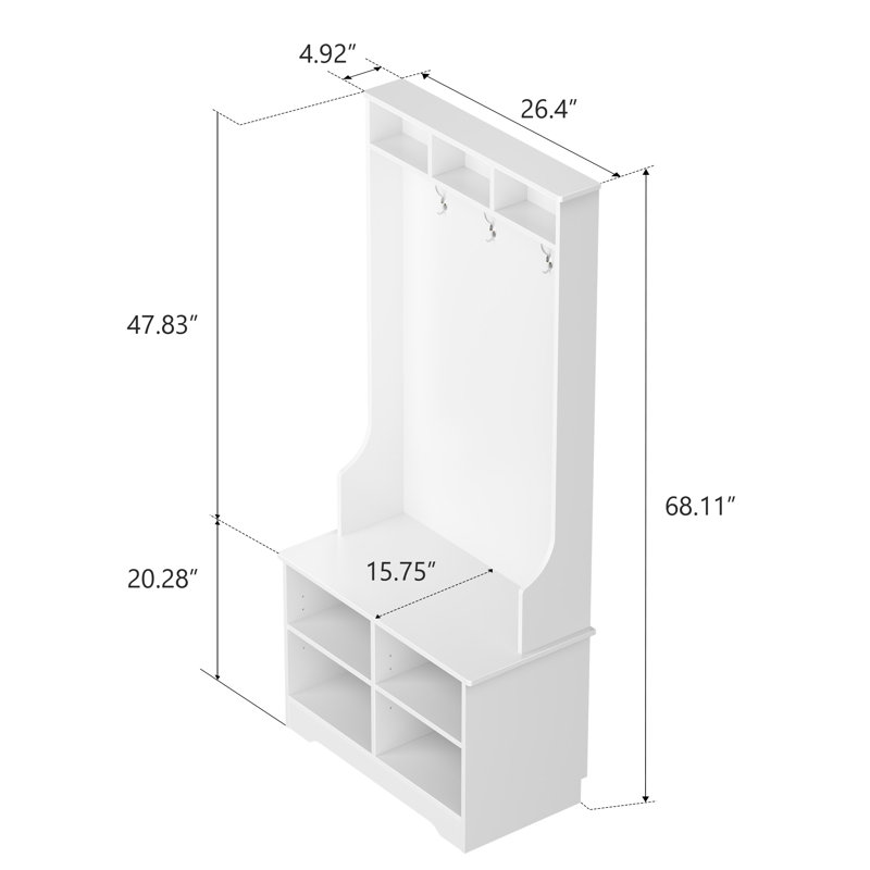 Botho Hall Tree 26.4'' Wide with Bench and Adjustable Shoe Storage, White