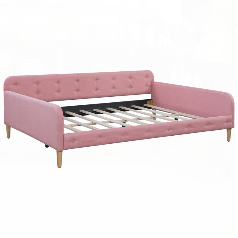 Elegant Linen Upholstered Daybed with 4 Support Legs, Combining Modern Design and Versatile Functionality for Any Home., Pink