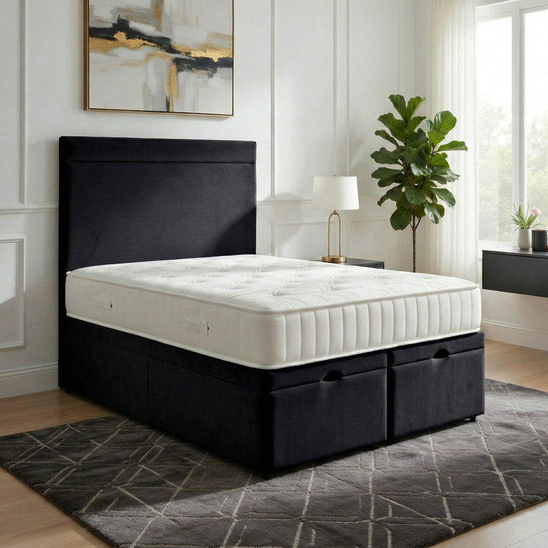 Upholstered Ottoman Bed, Super King, Black