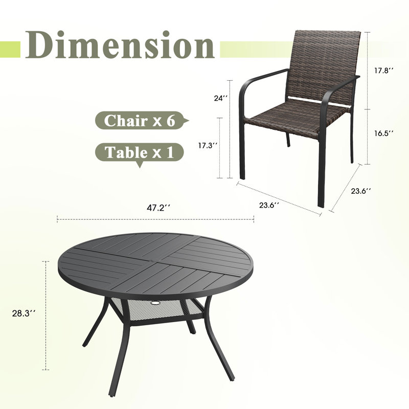 Ensemble de salle à manger de patio 6 personnes avec chaises en osier PE, Black