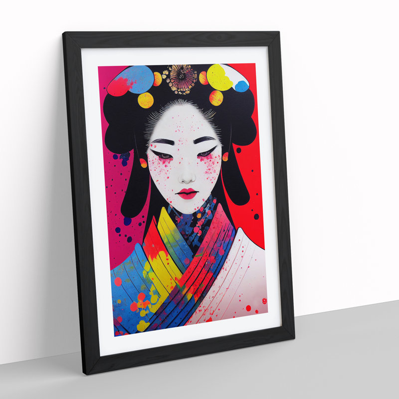 XV1022-3244X Paint Splashed Geisha No.2 - Single Picture Frame Print, 64cm H x 46cm W x 2cm D, Black