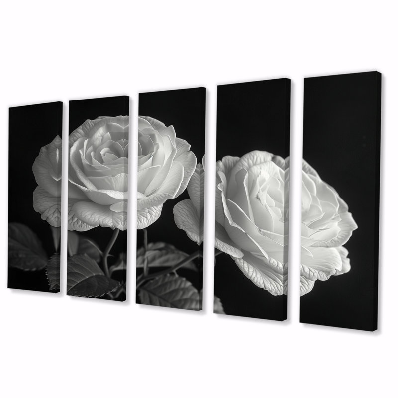 Ensemble de toiles monochromes noires et blanches Bloom I - Roses, H 28 po x l 60 po