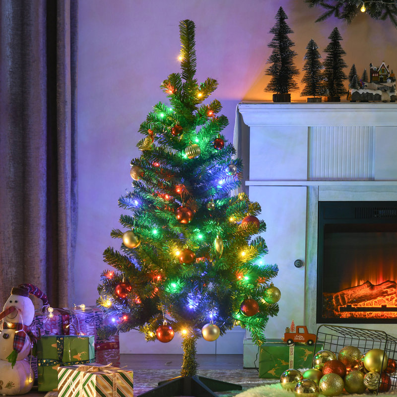 Arbre de Noël artificiel 100 lumières à DEL colorées de 4 pi avec 208 décorations de branches et aspect moelleux