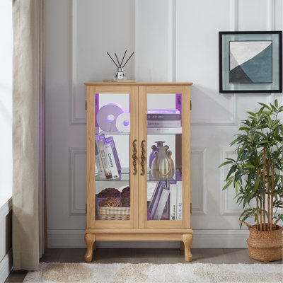 Elegant Curio Cabinet With Tempered Glass Doors, LED Light, Mirrored Back Panel & Adjustable Shelves – Perfect Display Storage For Home & Office