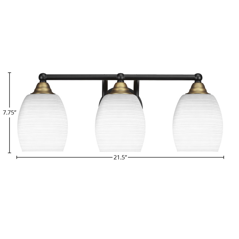 Michell 3-Light Bath Bar, White, Matte Black/Brass