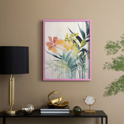 «Pink and Yellow Floral Elegance II», reproduction encadrée - bois massif