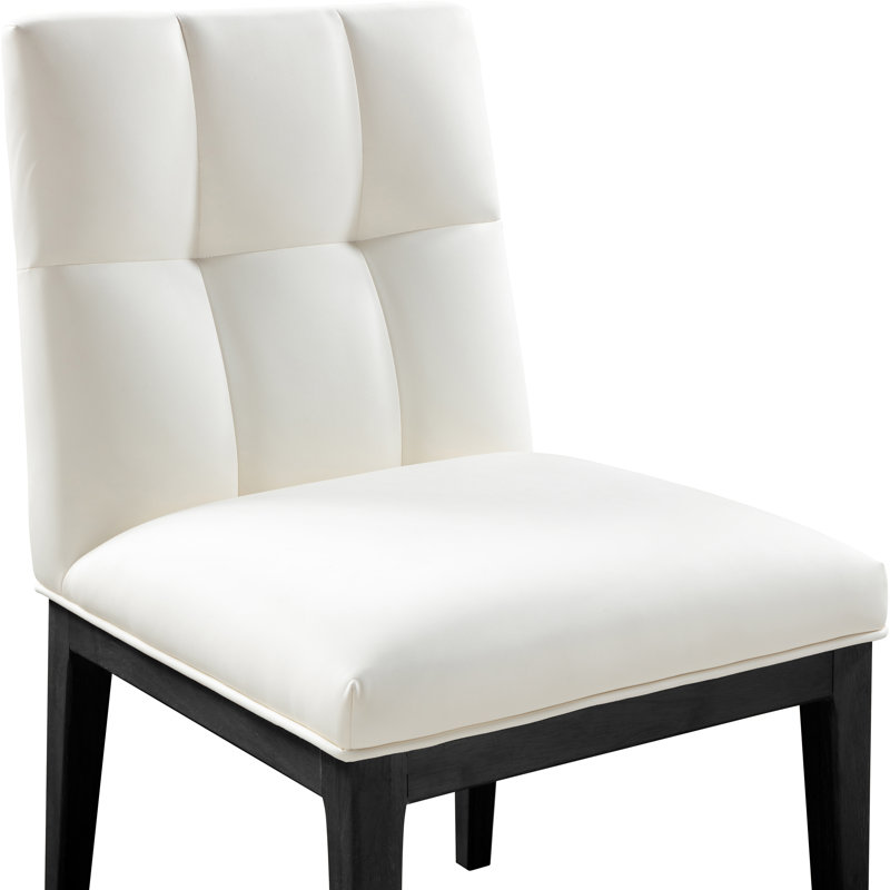 Adrian Vegan Leather Dining Side Chair, Cream Vegan Leather, Black