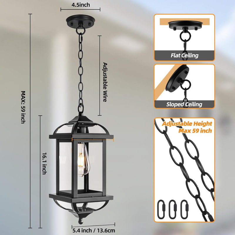 Luminaire suspendu d'extérieur câblé 16,1 po