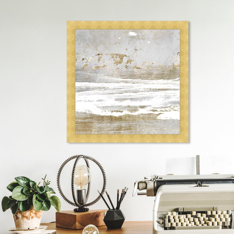 «Silver and Gold Abstract Peintures», reproduction d'art minimaliste encadrée pour le bureau, L 14 po x H 14 po, Or