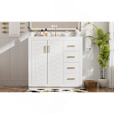 36'' Bathroom Vanity With Ceramic Sink Combo, Solid Wood Frame Bathroom Storage Cabinet, Freestanding Vanity Set With 3 Drawers& Soft Closing Doors