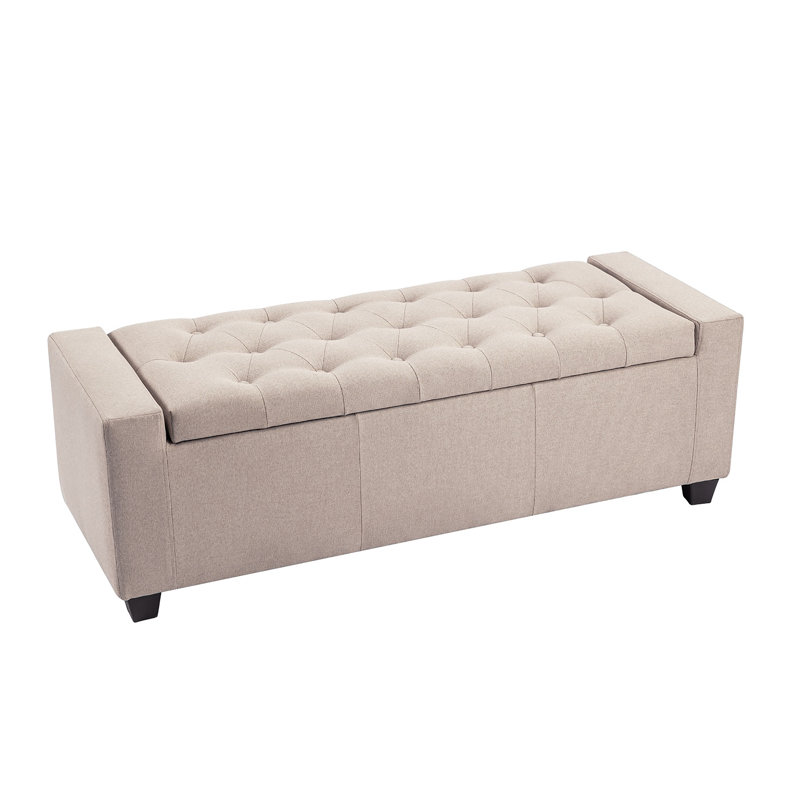 Addelina Fabric Upholstered Storage Bench, Beige