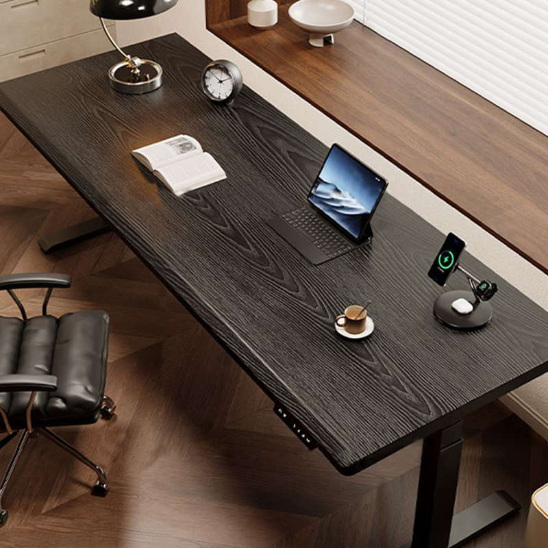 Bureau électrique en bois massif à hauteur réglable, Noir, H 25,59 po x l 86,61 po x P 31,5 po