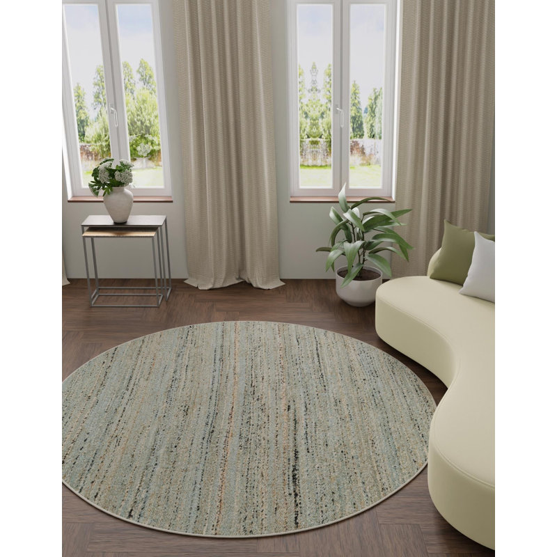 Tapis uni / rayé bleu Durah, Rond 3 pi 1 po