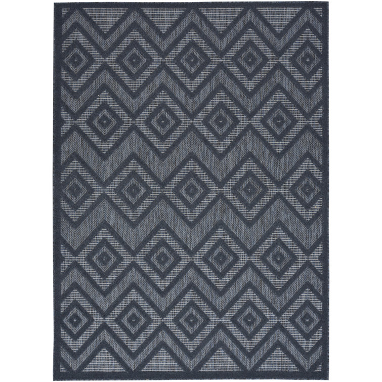 Foundry Select Versatile Diamond Navy Blue Indoor/Outdoor Area Rug