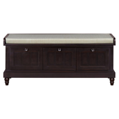 TREXM Classic Shoe Bench With Cushion And Three Drawers, Fluted Entryway Bench With Storage For Living Room, Entryway, And Hallways