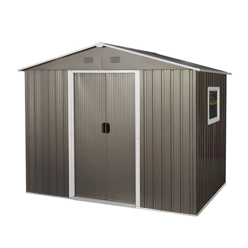 8Ft X 6Ft Outdoor Metal Storage Shed With Window Grey, Gray, 74.8" H x 88.98" W x 63.78" D