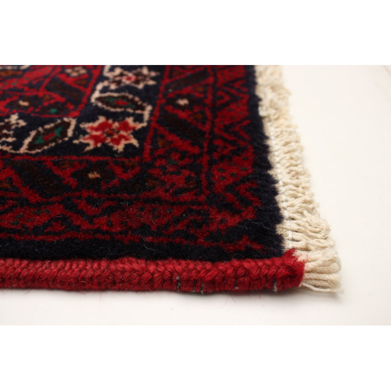Tapis rouge foncé en laine noué à la main de conception unique 3 pi 5 po x 6 pi 2 po Wythe