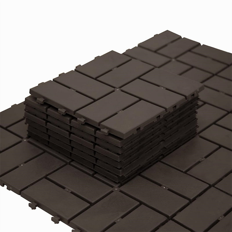 Carreaux de terrasse à emboîtement de patio, tuiles de terrasse carrées composites de 12 po x 12 po, carrelage de sol extérieur en plastique à quatre lattes pour cour arrière de porche de balcon (paquet de 44)