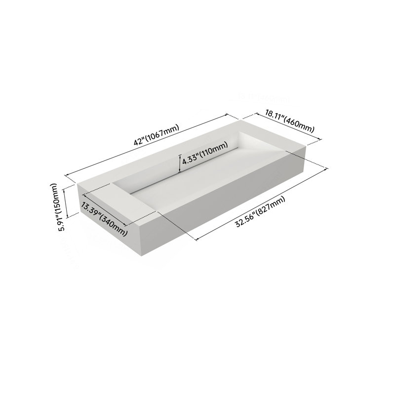 Lavabo de 42 po pour salle de bain à surface solide, blanc mat