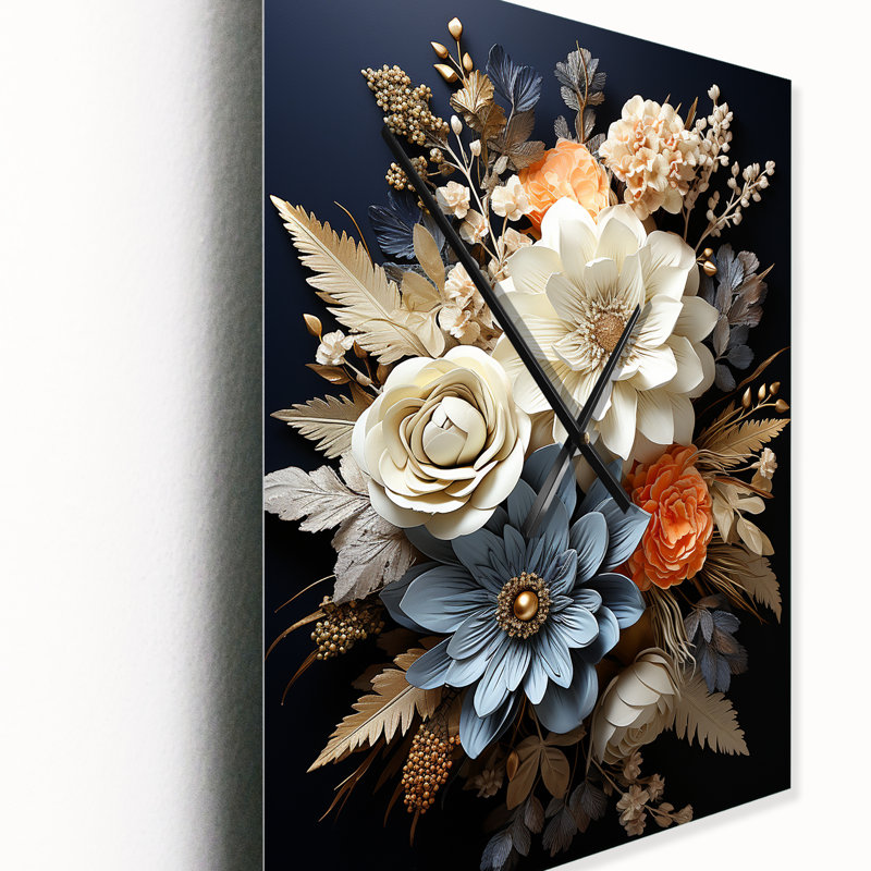 Bohemian Art Bohemian Bouquet II - Horloge murale moderne abstraite, H 32 po x l 16 po x P 1 po