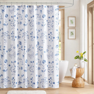 Rideau de douche en coton à imprimé floral botanique
