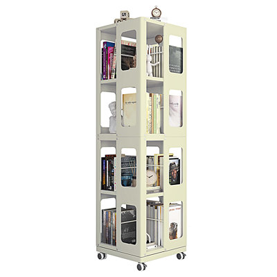 Bibliothèque rotative robuste à 4 niveaux avec roulettes à 360 ° et espace de rangement réglable