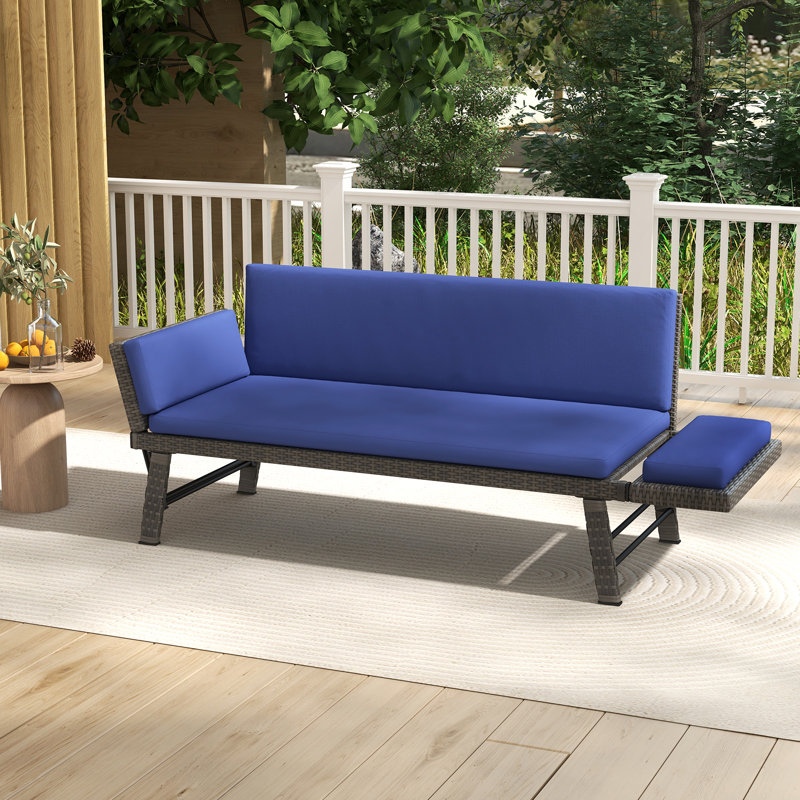 72 In. L Patio Convertible Sofa Daybed With Adjustable Armrests, Navy