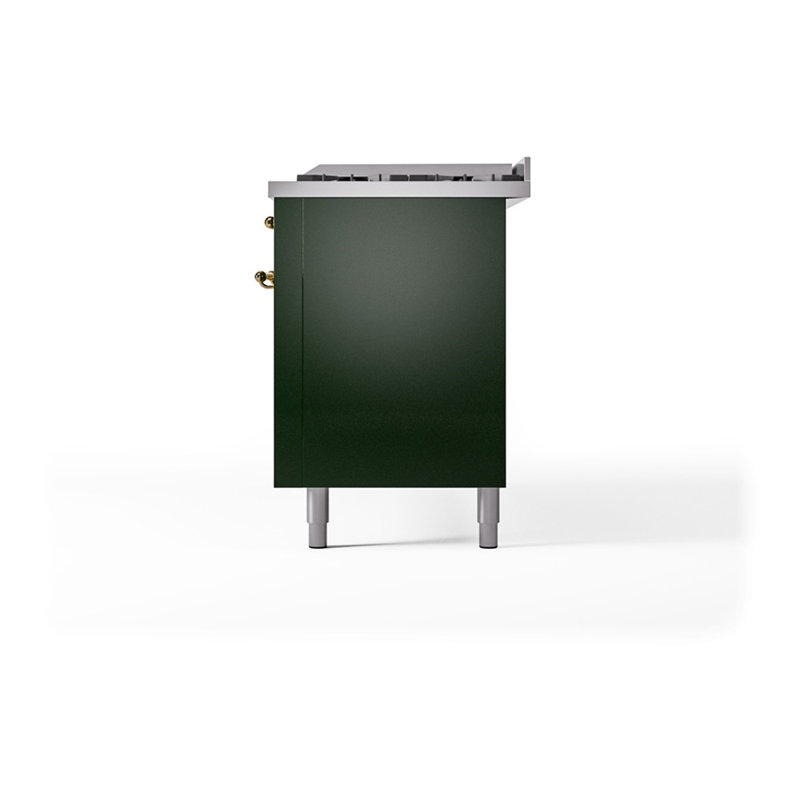 ILVE Nostalgie II Noblesse 60 in Dual Fuel Range, 9 Burner, Griddle, Emerald Green/Brass, Liquid Propane