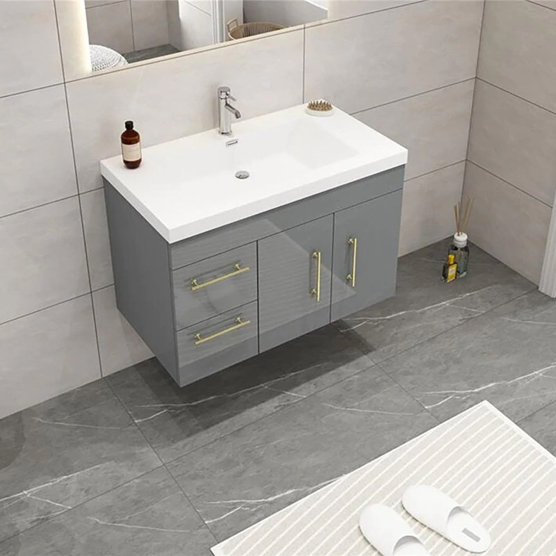 Ensemble de meuble-lavabo simple 35 po mural, Gris brillant
