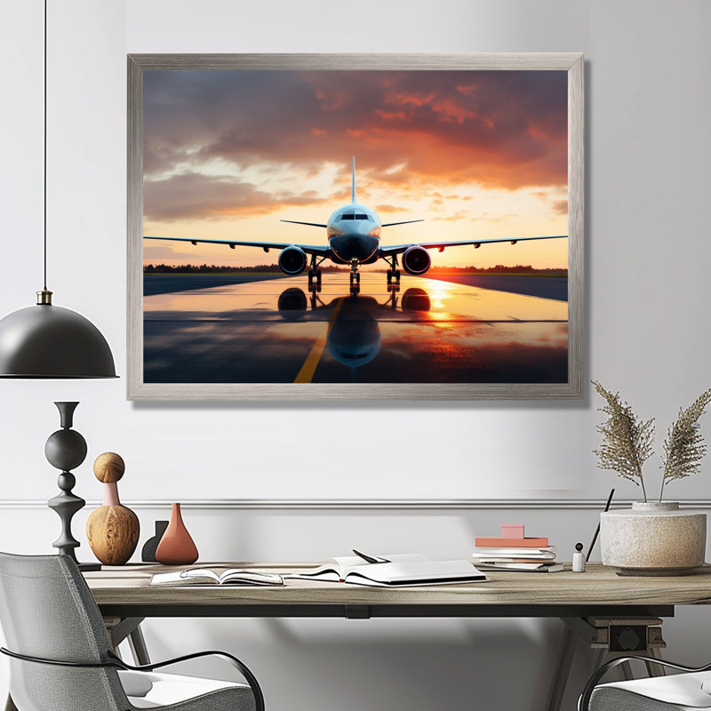 Photo prête à décoller de l'avion - impressions sur toile modernes, H 30 po x l 40 po x P 1,5 po, Cadre simple argenté