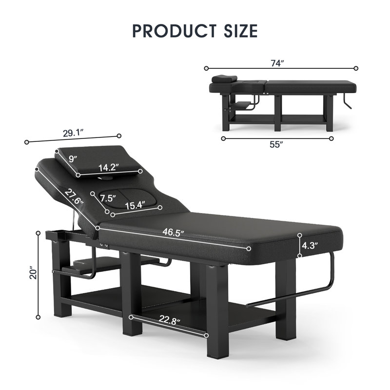 Table de massage professionnelle 74 po avec appui-tête réglable, lit de massage spa en cuir pu avec structure en métal