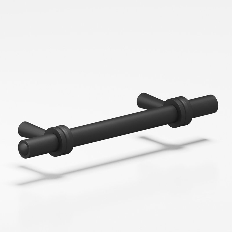 Round, Collared Cabinet Pull With Tapered Posts, Matte Satin Black, 3"