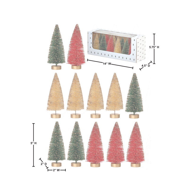 Boîte de 12 arbres en sisal rétro, Ivoire / vert / rouge