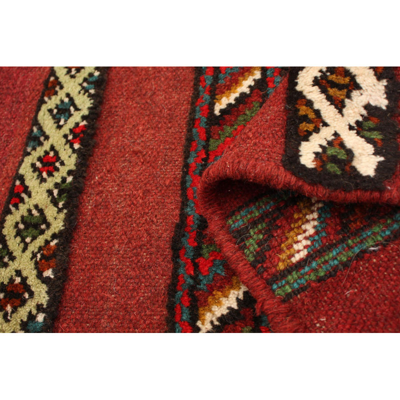 Tapis rouge foncé / brun en laine noué à la main