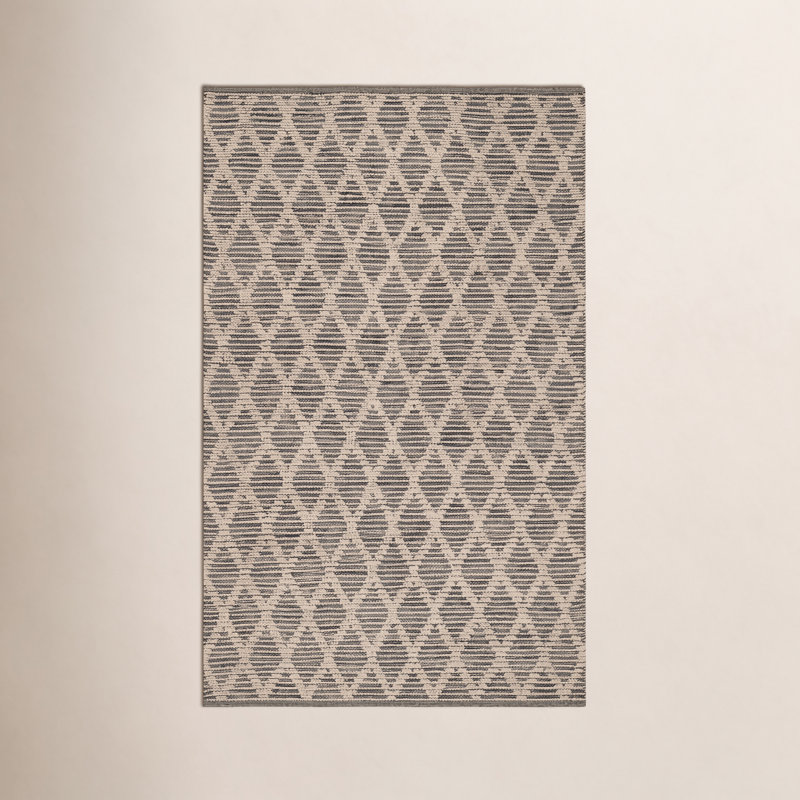 Textured Diamond Blue/Ivory Handwoven Cotton Rug, Rectangle 6' x 9'