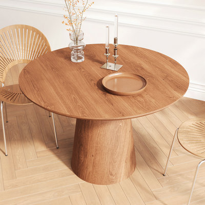 43 Inch Wooden Circular Dining Table, Modern Minimalist Round Table, Wood Grain Dining Table, One Handle And Two Packs by Latitude Run