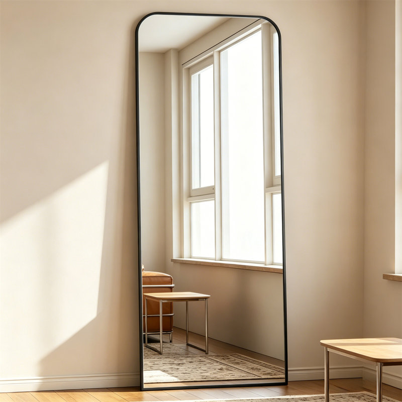 Full Body Mirror, Curved Floor Standing Large Mirror With Bracket - Equipped With Aluminum Frame Suitable For Bedrooms And Living Rooms,