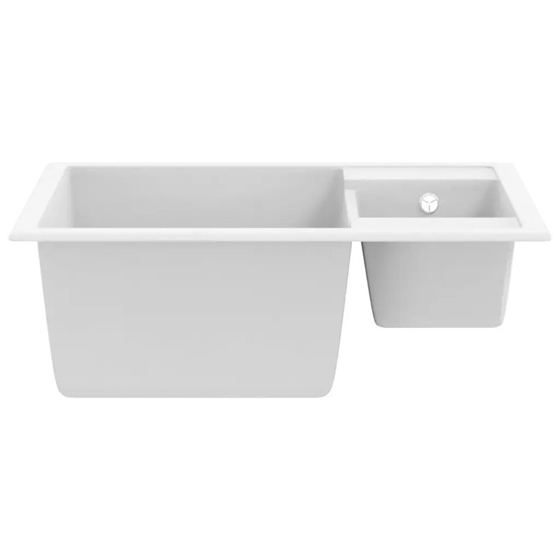 Belfry Kitchen Ashby 440mm W Double Bowl Stone Kitchen Sink with 1 Faucet Hole, White