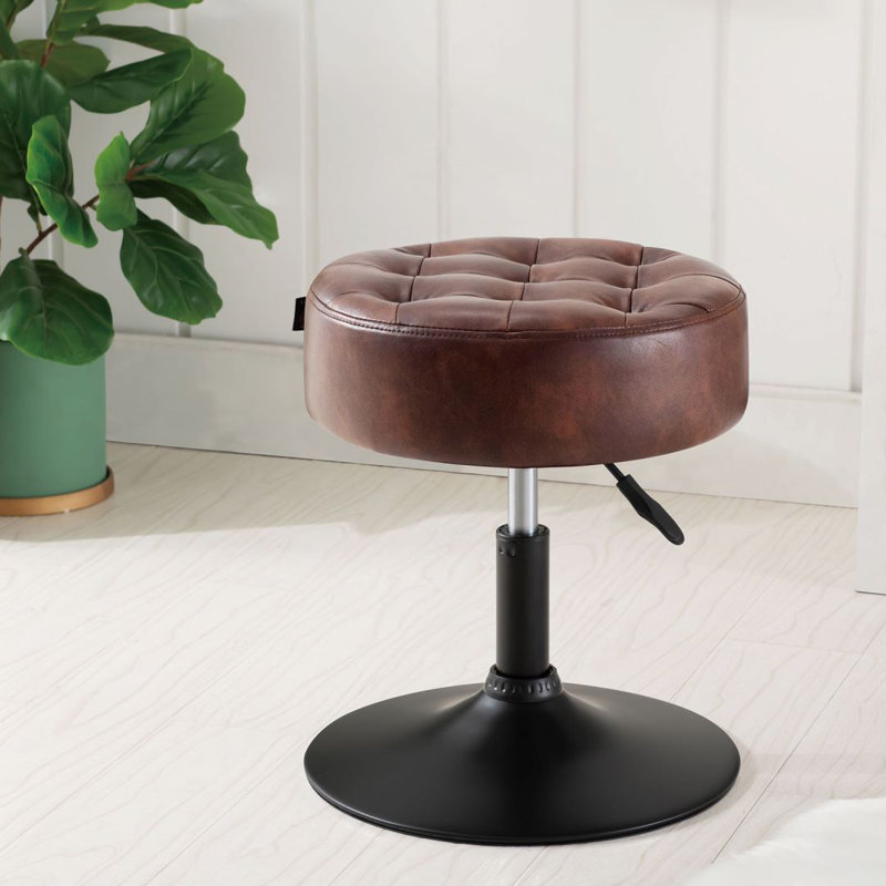 Modern Swivel Adjustable Height Accent Stool, Dark Brown PU