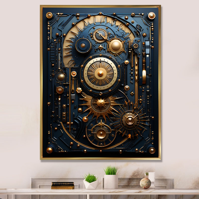 «Esoteric Knowing In Teal and Gold» sur impression sur toile, H 32 po x l 16 po x P 1 po, Cadre flottant doré