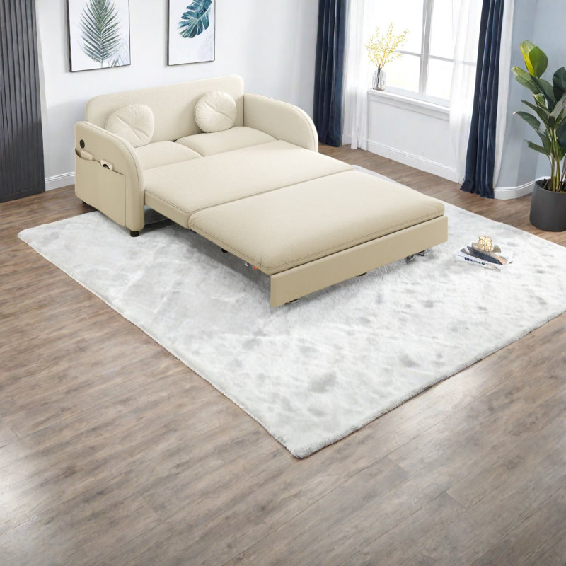 Canapé-lit convertible polyvalent, revêtement en chenille, design moderne pour les petits espaces