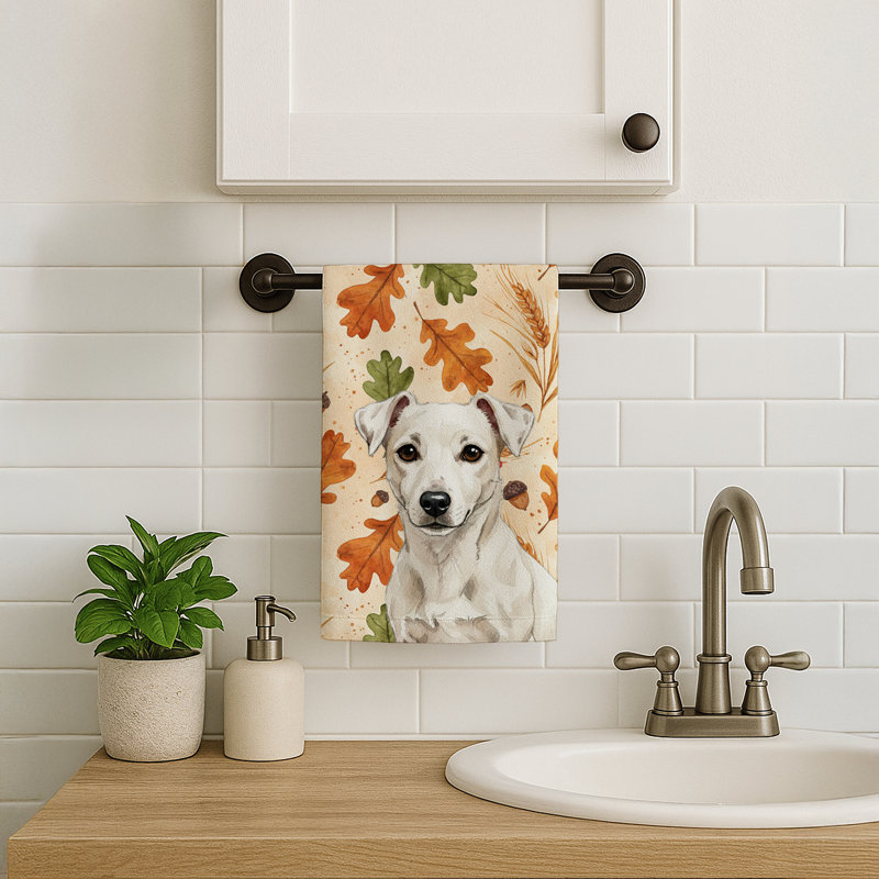 White Jack Russell Terrier Heirloom Fall Kitchen Towel, White Jack Russell Terrier