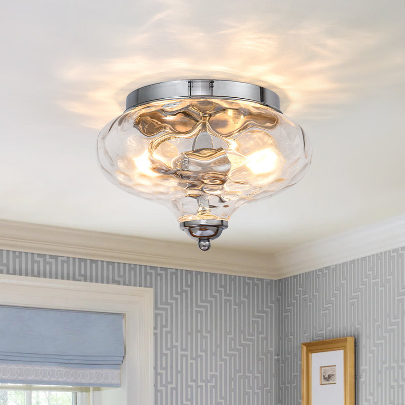 Chrome Water Pattern Glass Flush Mount Ceiling Light