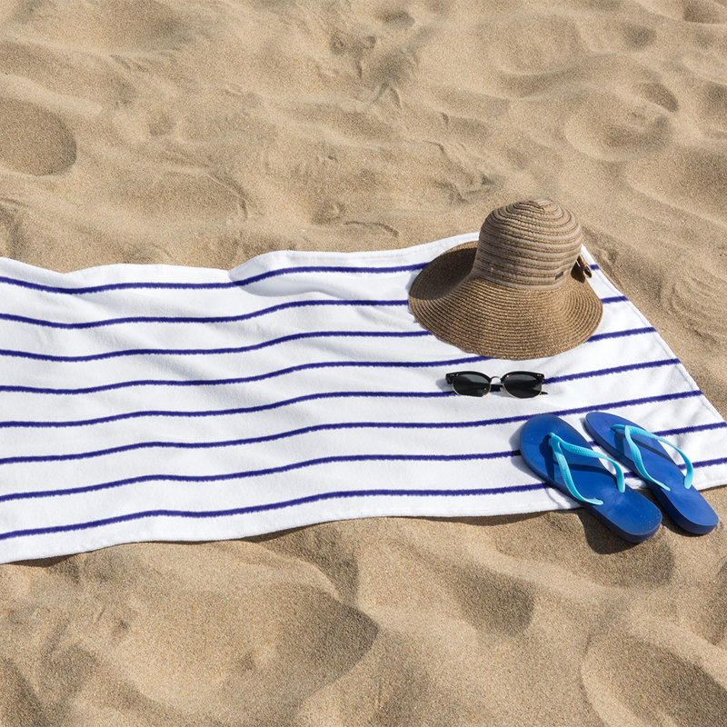 Serviette de plage 100% coton légère à séchage rapide Cabana, Bleu marine, Serviette de plage - paquet de 4