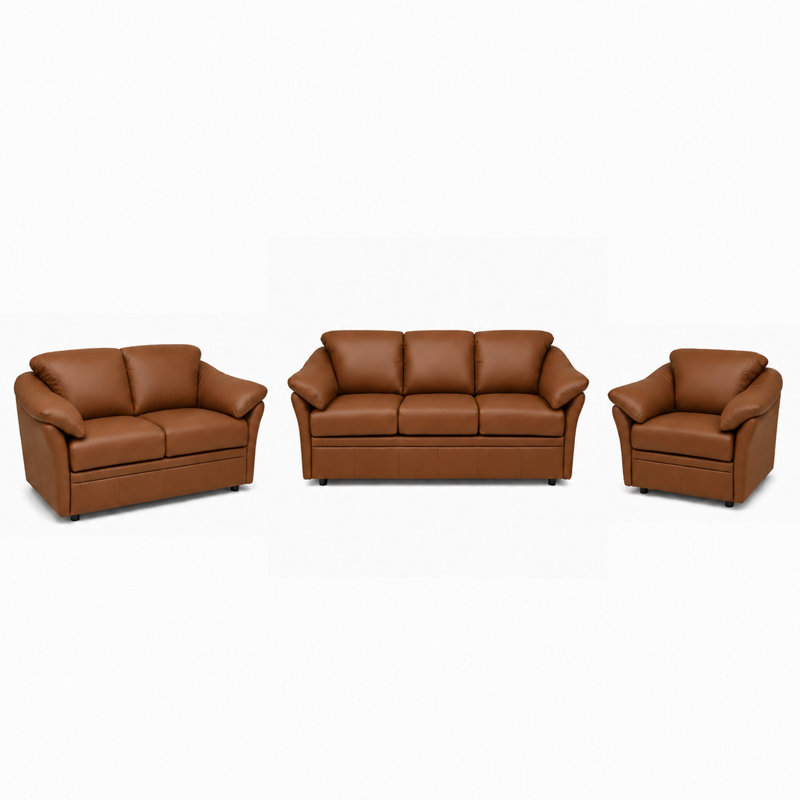 Ensemble de canapés en cuir Ramdev, Canapé, causeuse, fauteuil, Cuir véritable cèdre