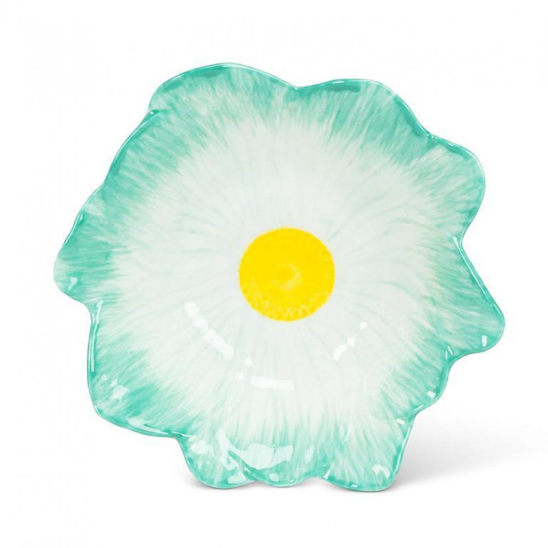Petit bol à fleurs, Turquoise / blanc / jaune